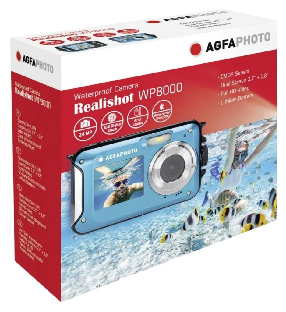 AGFA WP8000 Blu Realishot - Camera Subacquea 2.7K con Doppio Schermo - 7