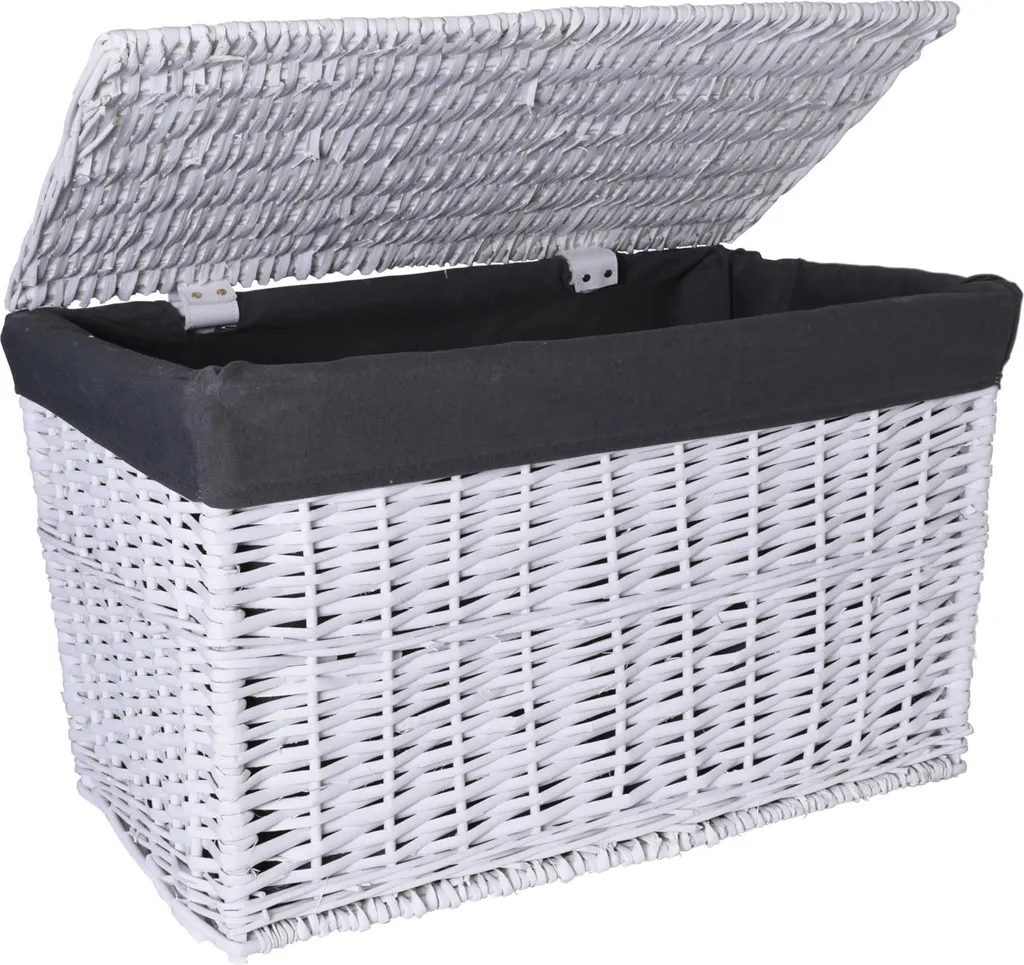 Grand coffre de rangement 160L en osier blanc-gris style scandinave