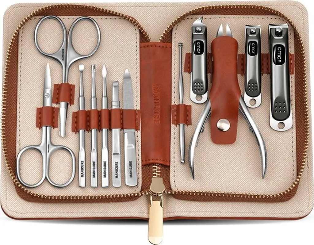 Offerta Set 12 Pezzi Manicure Pedicure Inox INF - Kit Completo Marrone