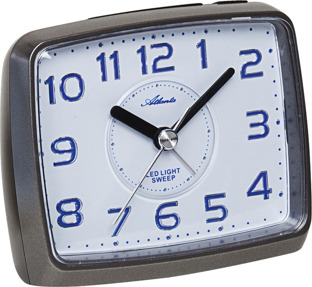 Atlanta 1979/4 Wecker Quarz analog blau anthrazit leise ohne Ticken Licht Snooze