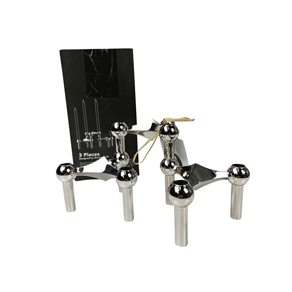 Kerzenhalter Stoff Nagel 3-er Set silberfarben Metall Produktbild 