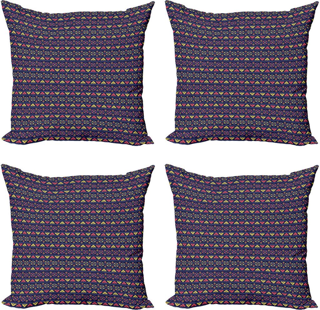 ABAKUHAUS Stammes Kissenbezug Set (4 Stück), Geometrisches Muster, Moderner Doppelseitiger Digitaldruck, 60 cm x 60 cm, Dunkler Coral Dark Blue