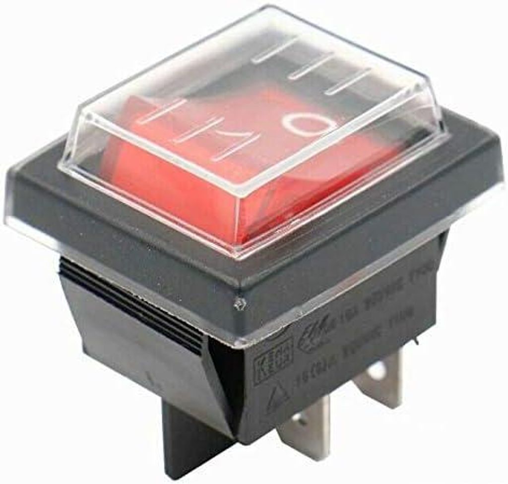 Wippschalter mit wasserdichter Abdeckung, 2-polig (4 Pins), Ein/Aus, 250 V, 16 A, beleuchtet (1)