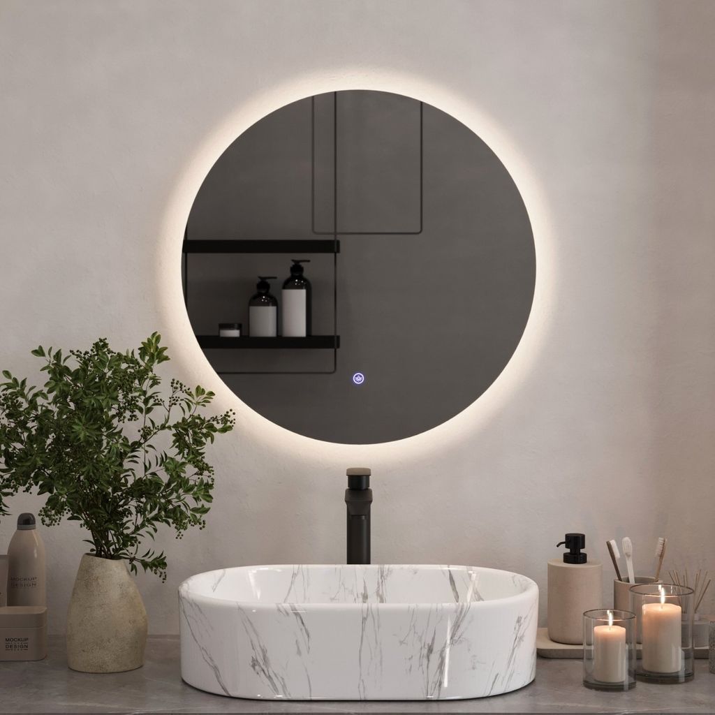 Planetmöbel NOVA Spiegel mit Beleuchtung Ø 60cm, moderner Wandspiegel rund für Badezimmer, Flur oder Garderobe, Spiegel Rahmenlos