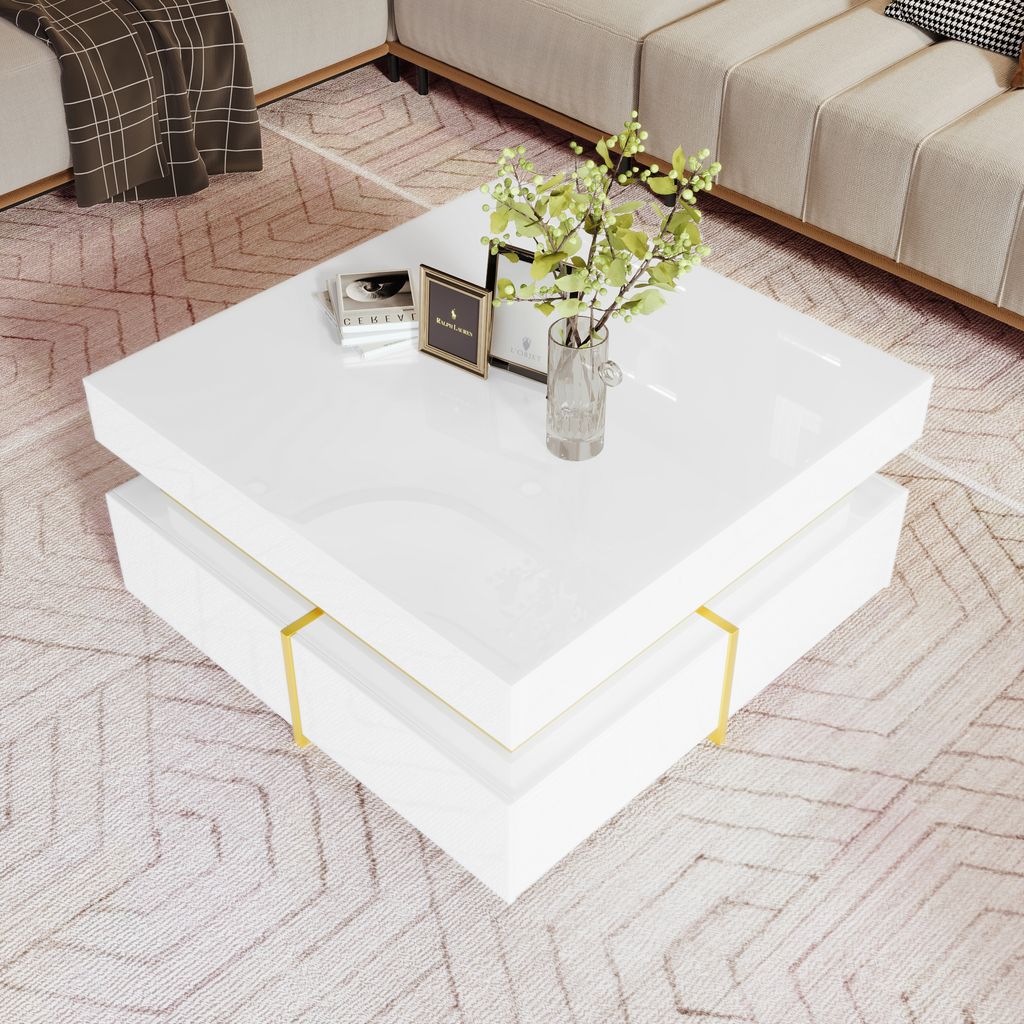 okwish Couchtisch quadratischer, Hochglanz Beistelltisch Produktbild 