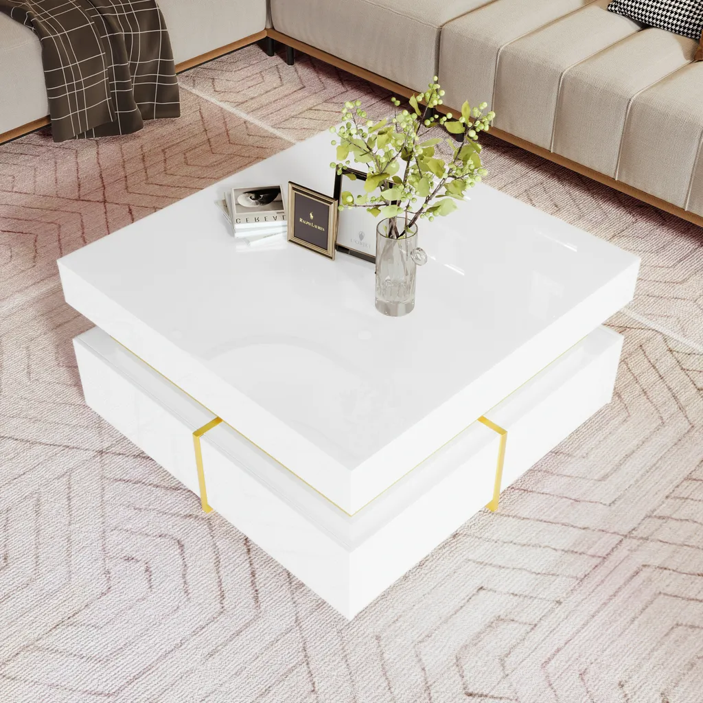 Table Basse Carrée Blanche MODFU 70 cm dotée de Grands Rangements - 5