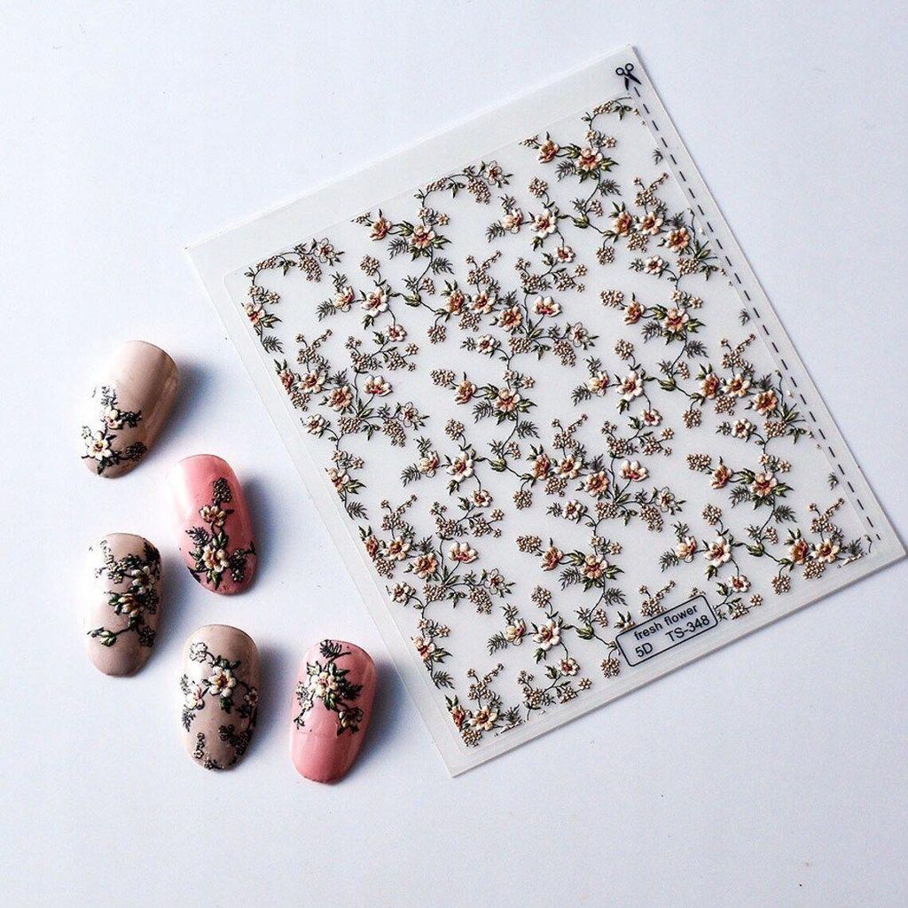 3D Nagelsticker Selbstklebend Konvexe Muster Zweige Blumen