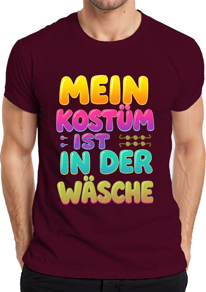 Mein Kostüm ist in der Wäsche lustig Fasching Karneval Geschenk Herren T-Shirt, Burgundy, M