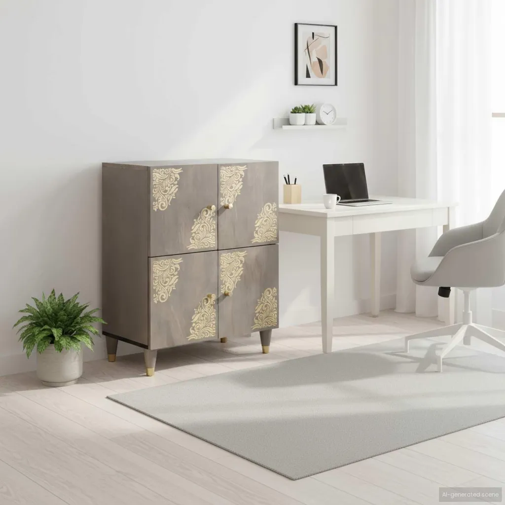 Credenza vidaXL Grigio Oro Legno Mango 60x33x75 cm - Chic Home