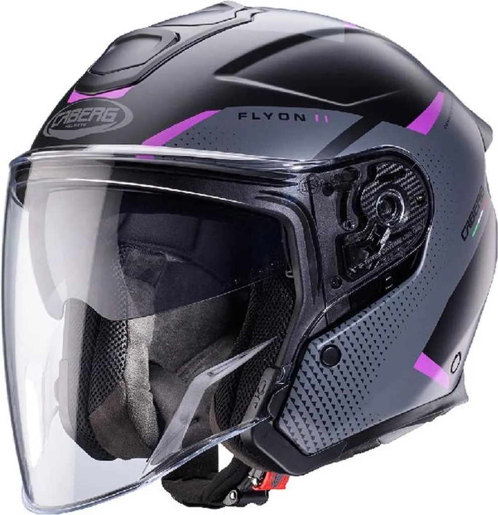 Casque ouvert Caberg Flyon II Boss pour femme noir mat gris fuchsia