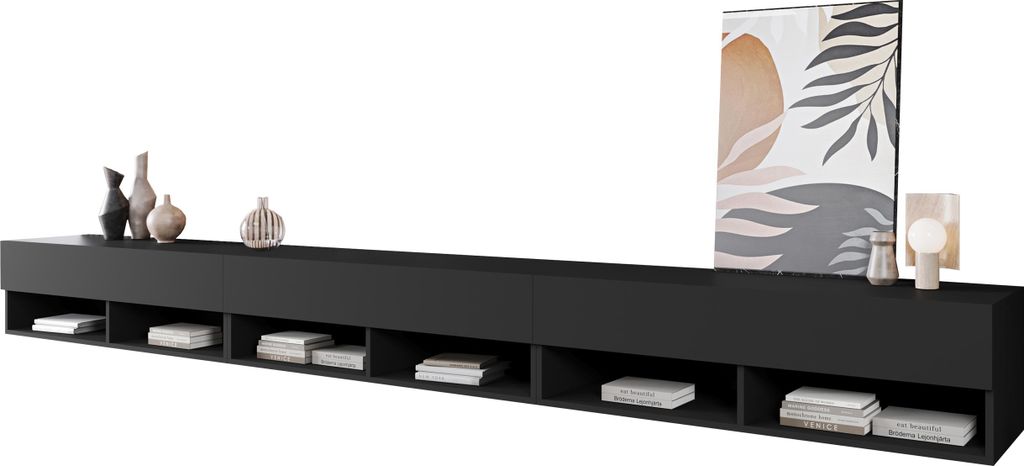 MIRJAN24 TV-Lowboard A300, TV-Tisch mit 3 Klappe, Stehend / Hängend, Wohnzimmer TV-Scharnk (Farbe: Schwarzer Graphit, ohne Beleuchtung)
