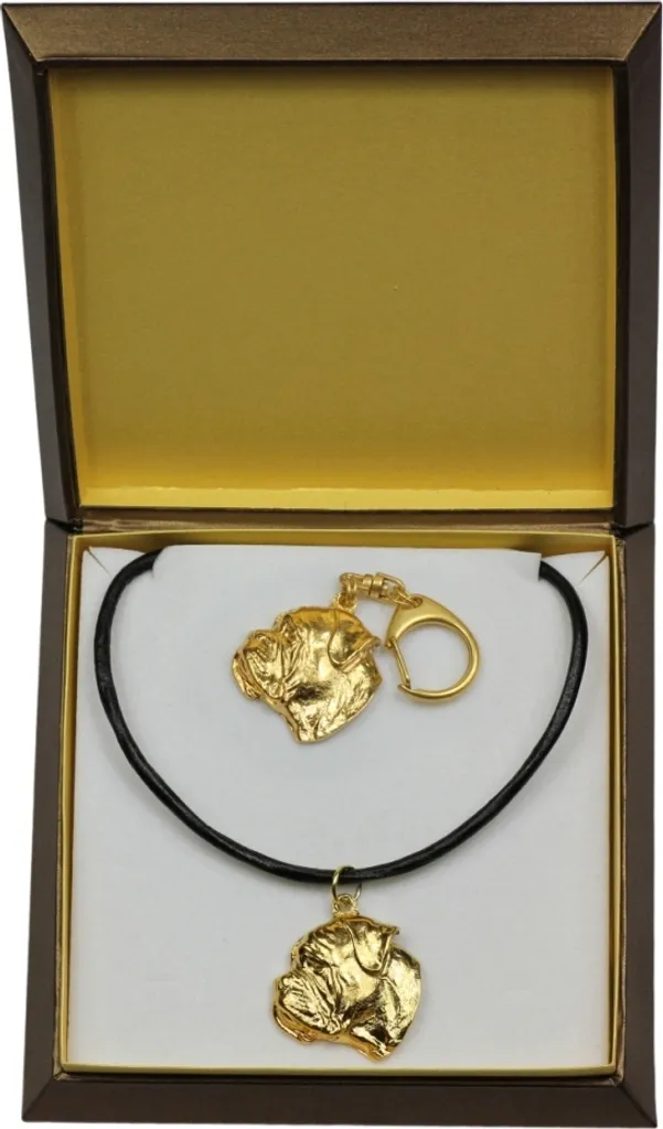 Gioielli Bullmastiff Art-Dog: Collana e Portachiavi Placcati Oro 24K