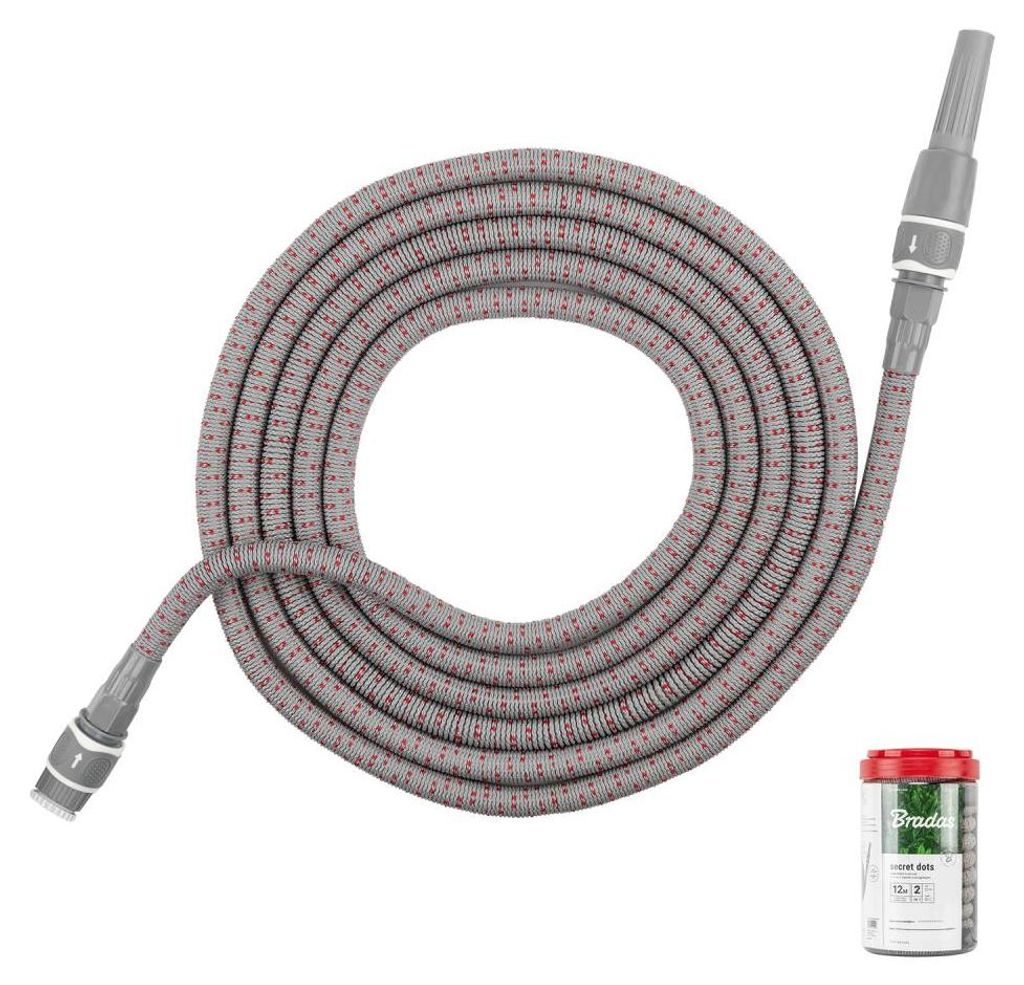 Flexibler Gartenschlauch 12m SECRET DOTS Set mit Sprühdüse Schnellkupplungen SOFT Wasserhahnanschluss 1/2 3/4 leicht WSCH12GYRD