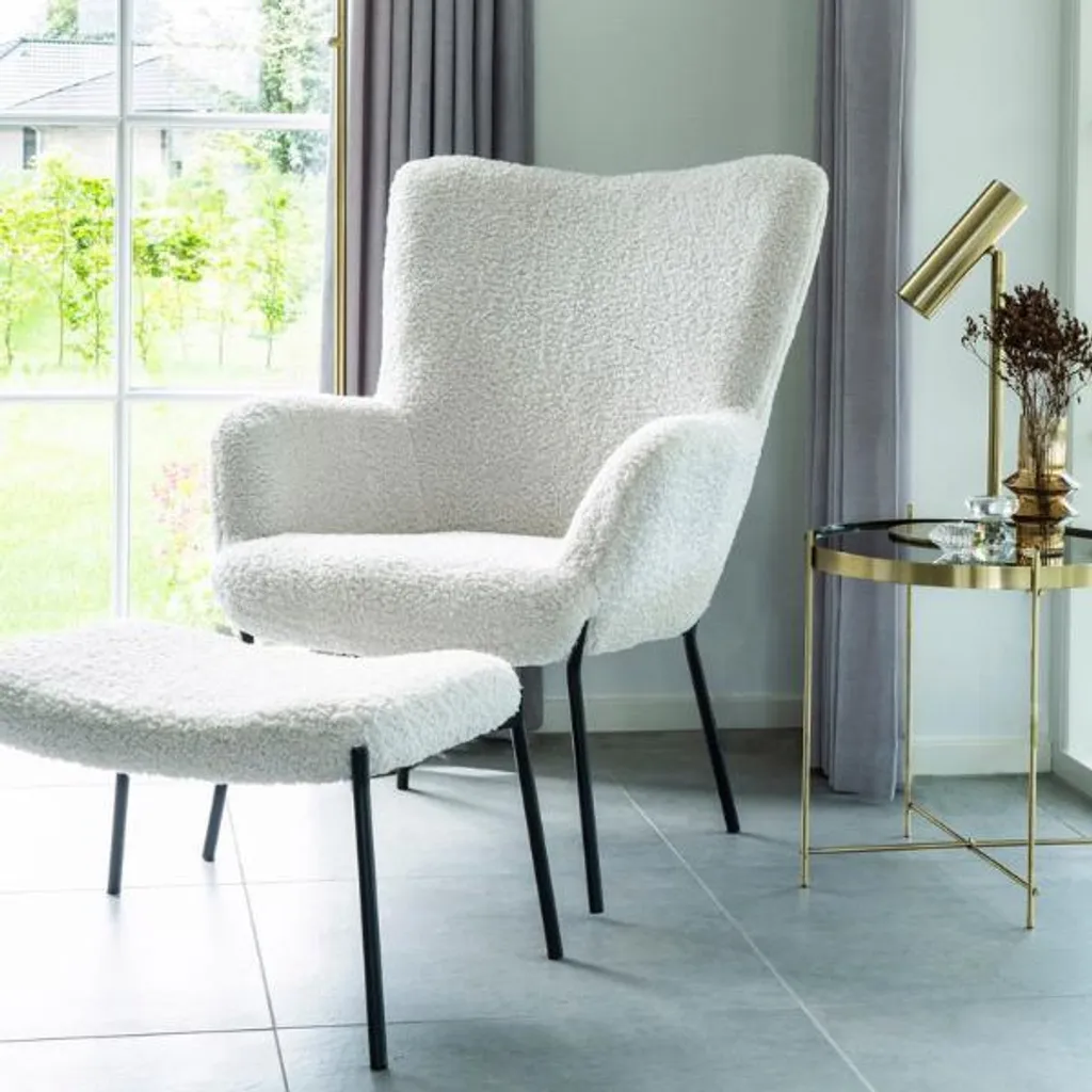 Fauteuil de lecture Glasgow blanc imitation peau de mouton chic - 16