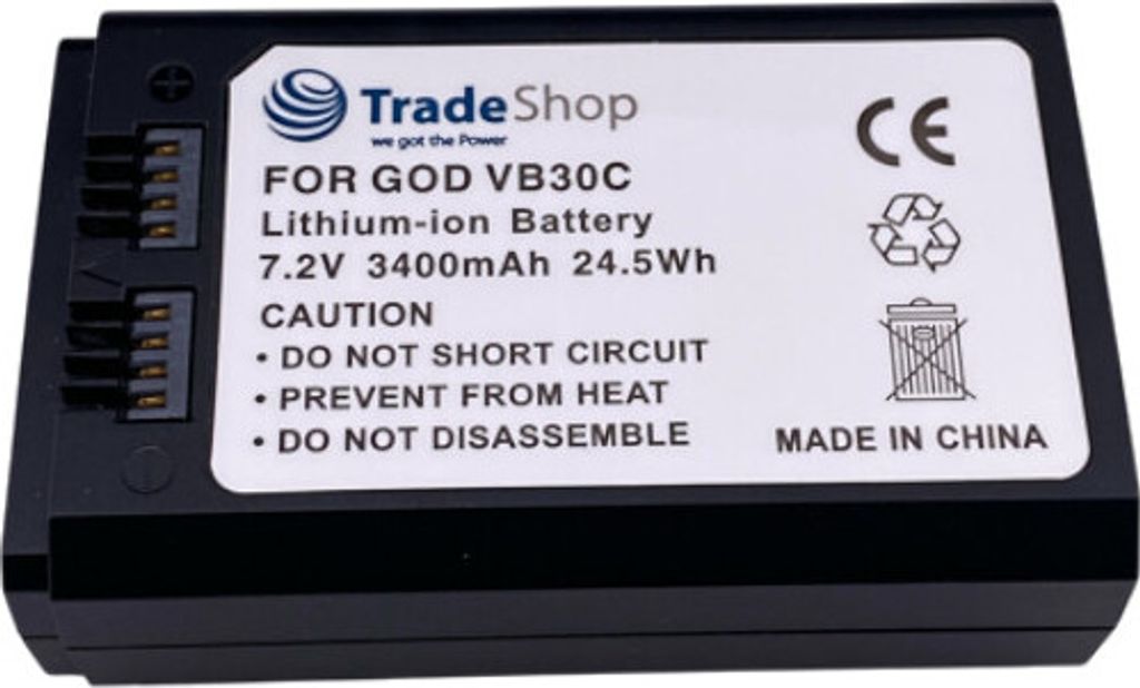 Trade-Shop Li-Ion Akku 7,2V / 3400mAh mit Typ-C Schnittstelle kompatibel mit Godox AD100 Pro, MF-R76, Ring 72, VC26 / Blitzgerät Ersatzteil