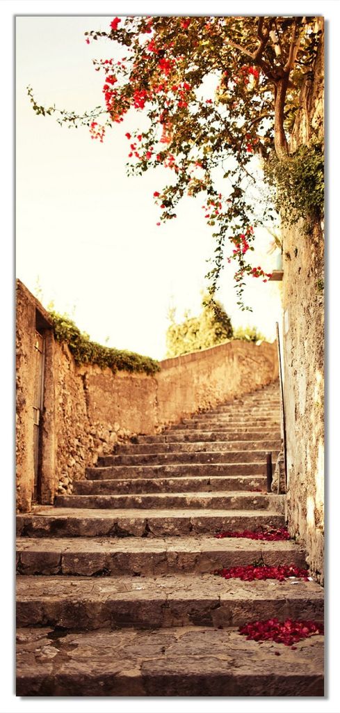 Wallario selbstklebende Türtapete 100 x 220 cm - Steinerne Treppe in Italien - Abwischbar, rückstandsfrei zu entfernen