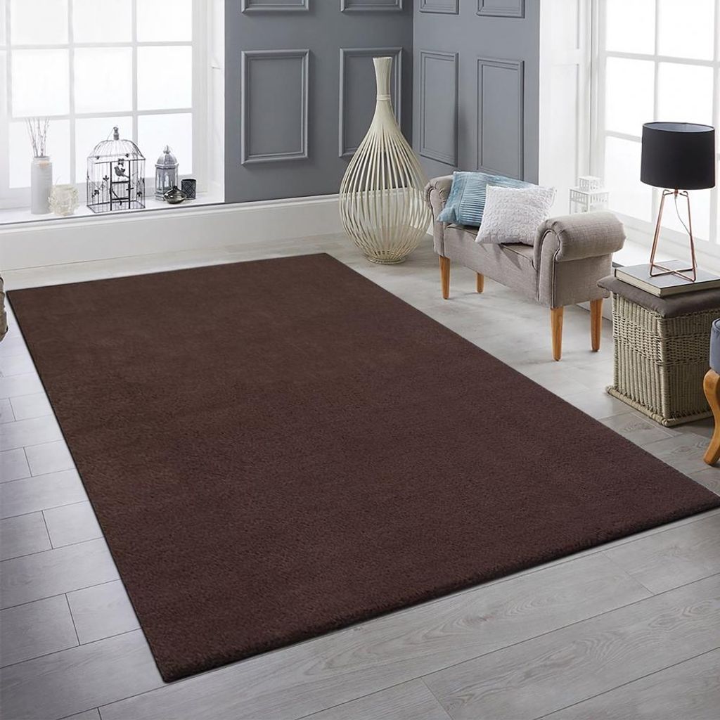 Moderner Hochflor Teppich Weich Pflegeleicht Strapazierfähig Wohnzimmer Schlafzimmer in Braun Größe - 120 x 160 cm