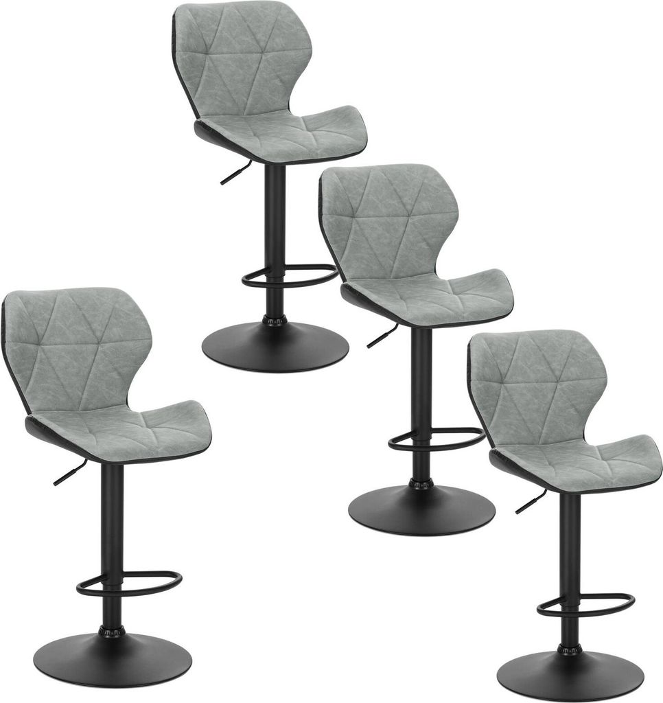 EUGAD 4 x Barhocker, höhenverstellbar und drenbar, aus Kunstleder Metall, Grau