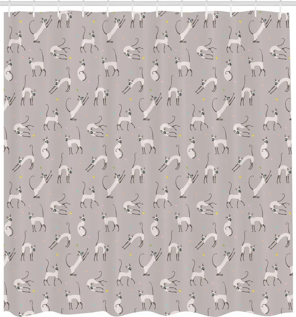Tenda Doccia Design Gatto Siamese ABAKUHAUS Grigio Chiaro 175x180 - 2