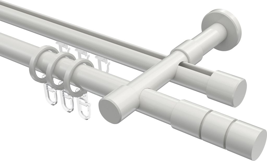 Interdeco Rundrohr-Innenlaufstange / Gardinenstange (Kombination) Weiß, Typ Prestige Elanto (Rillenzylinder), 20 mm Ø 2-läufig, 400 cm
