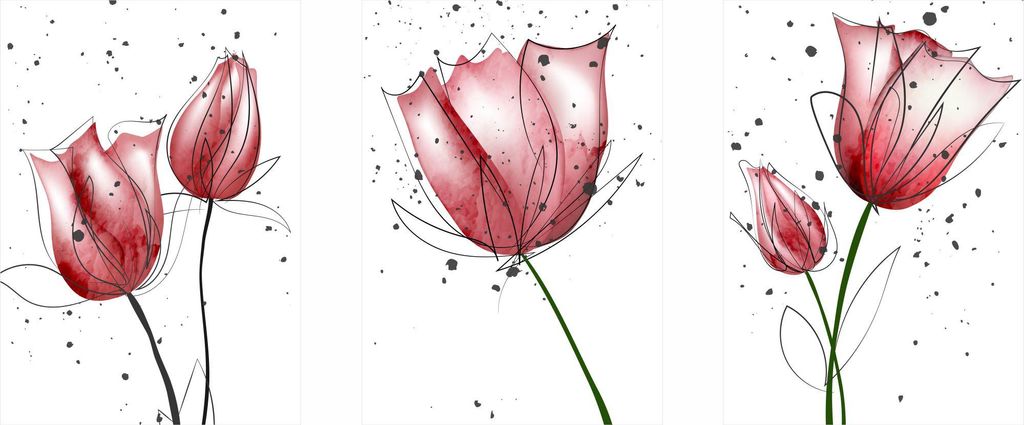 Posterset - abstrakte rote Blumen PLN006
