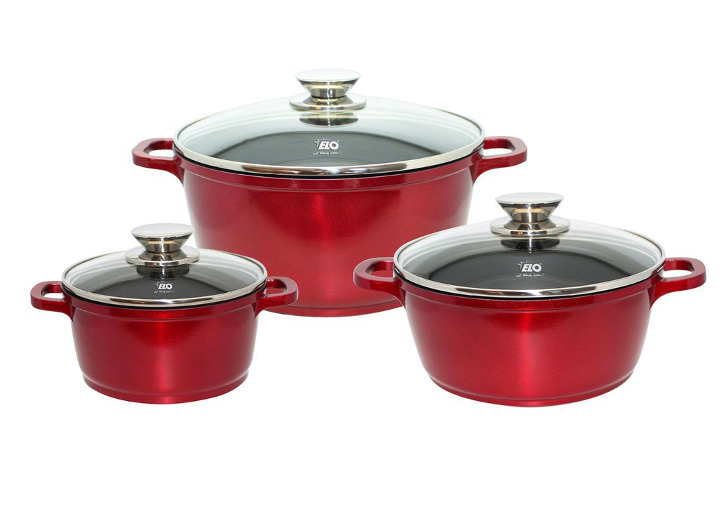 ELO Rubino Topfset Aluminiumguss antihaftbeschichtet Induktion rot 3-teilig