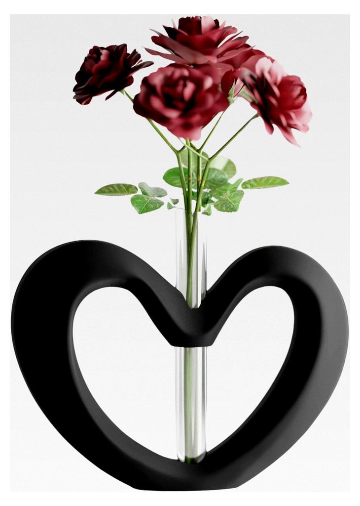 Herz Vase Modern, Recycelter Kunststoff, Minimalistische Tischvase mit Glasröhrchen für Einzelblume, Matt Finish, 18 x 13 cm, Wasserdicht, Valent...