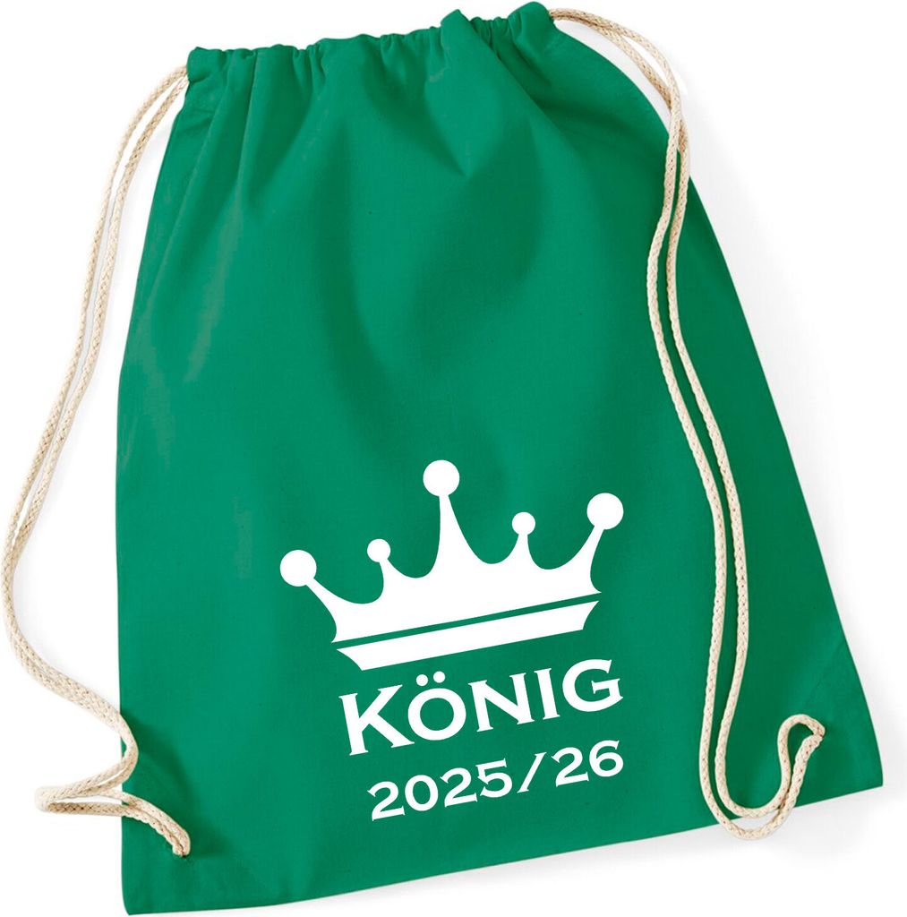 Huuraa Turnbeutel König 2025/26 Schützenkönig 12 Liter Kelly Green Baumwolle Rucksack Geschenkidee