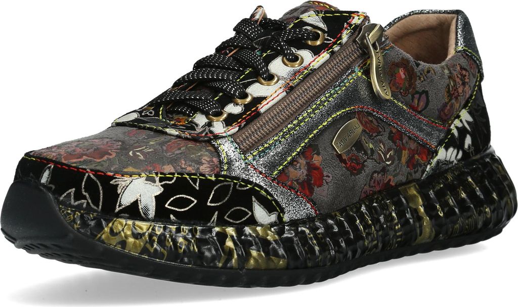 Laura Vita Damen Sneaker Leder mit Blumenmuster und Plateau Burton 11, Größe:37 EU, Farbe:Grau