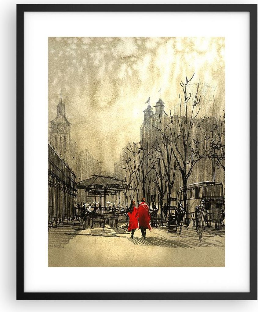 Gerahmtes Poster - Schwarzer Rahmen - Stadt Frau Geliebte - 40x50 cm - Wand Bild - Wanddeko - Wandbilder - Kunstposter - Wandposter - Bilderrahmen ...