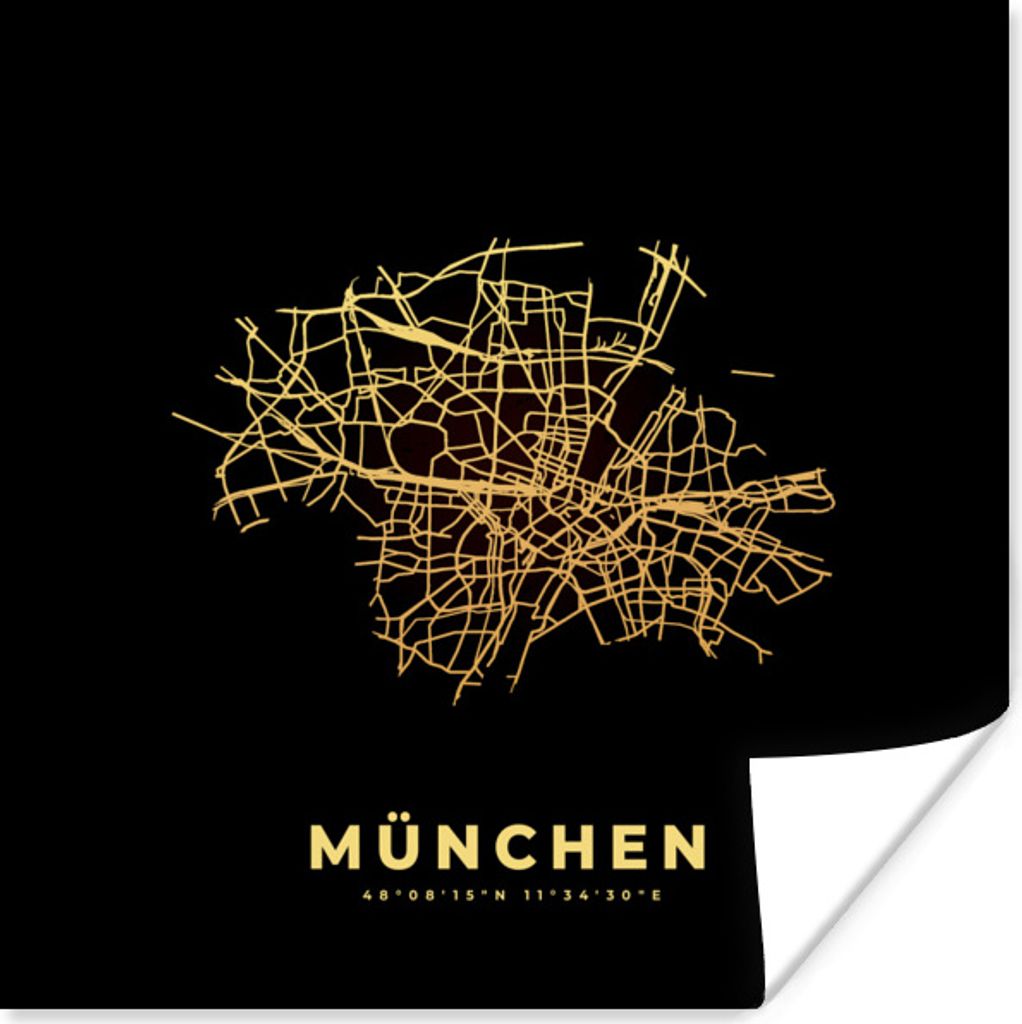 MuchoWow Poster Karte - München - Luxus - Stadtplan 100x100 cm - Babyzimmer
