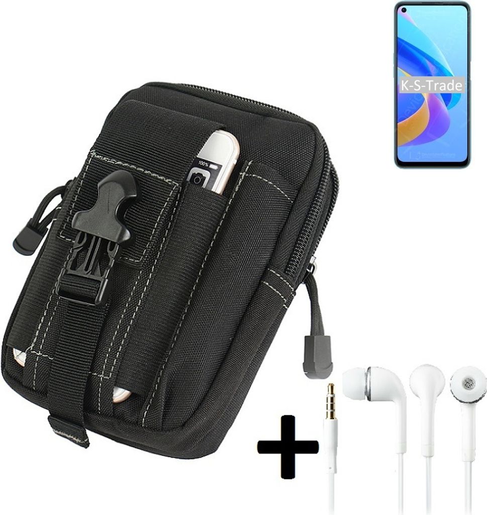 K-S-Trade Gürteltache + Kopfhörer kompatibel mit Oppo A36 Gürtel Tasche Holster Schutz Hülle Handy Hülle schwarz inkl. Extrafächer