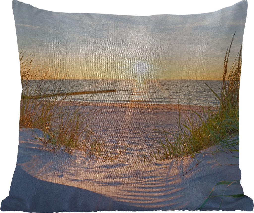 MuchoWow Outdoor Kissen - Strand - Sonne - Düne - Gras - Sand - Horizont - 50x50 cm - Wetterfest - Lounge Kissen - Komfortabel - Kissen mit Bild