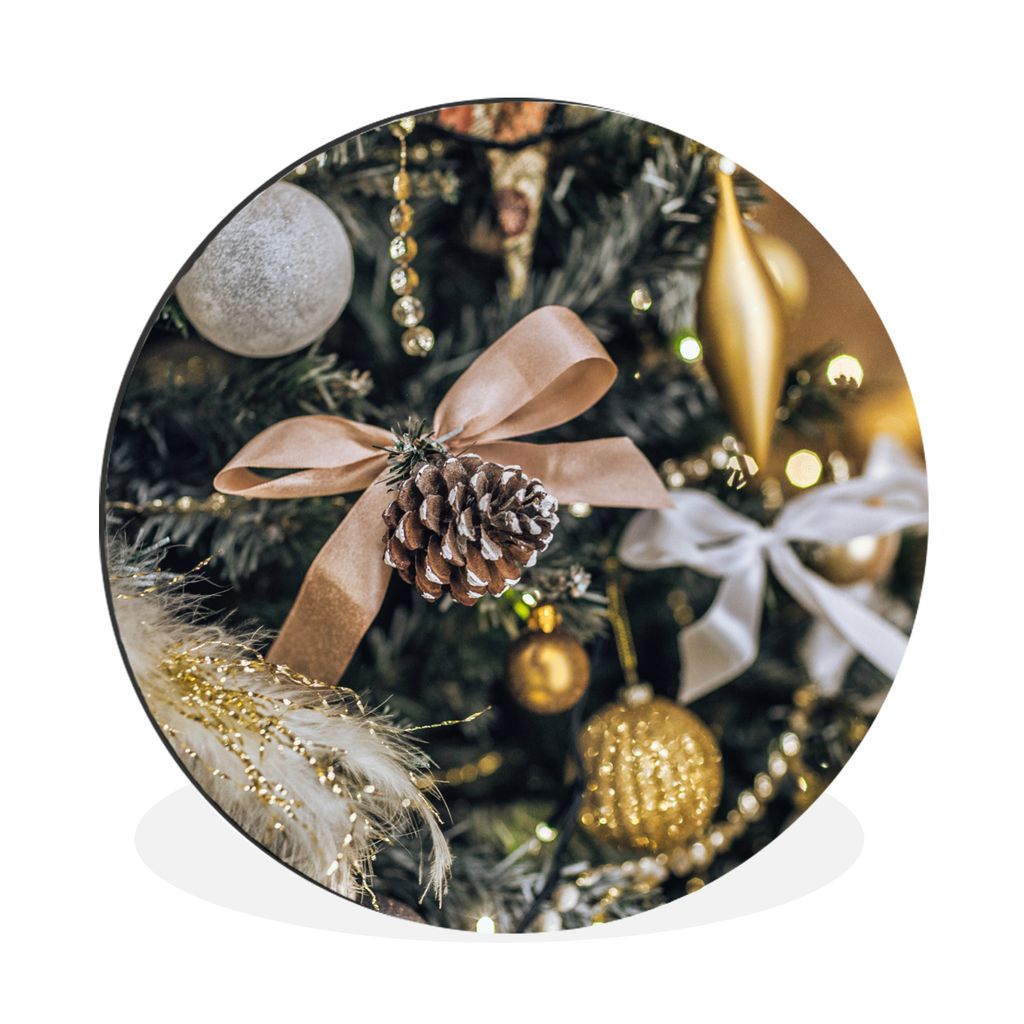 MuchoWow Aluminium Wandkreis Eine Nahaufnahme von Weihnachtsbaumschmuck Ø 90 cm Wanddeko Modern Wohnzimmer - Mauerkreis - Wandbilder - Runde Bil...