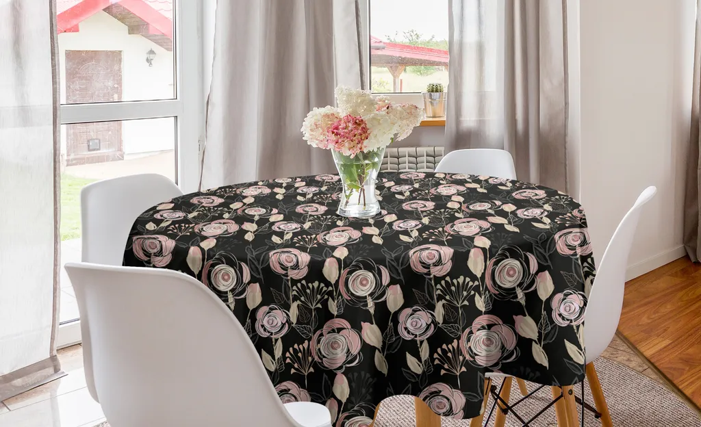 Tovaglia Rotonda 150 cm ABAKUHAUS Fiori Vittoriani Grigio Cipria Elegante