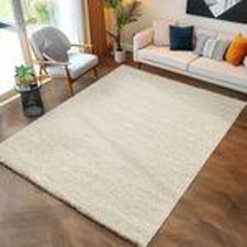 Teppich Wohnzimmer Hochflor Einfarbiges Design Langflor Shaggy Modern Flauschig, Größe: 300 x 400 cm, Farbe: Creme