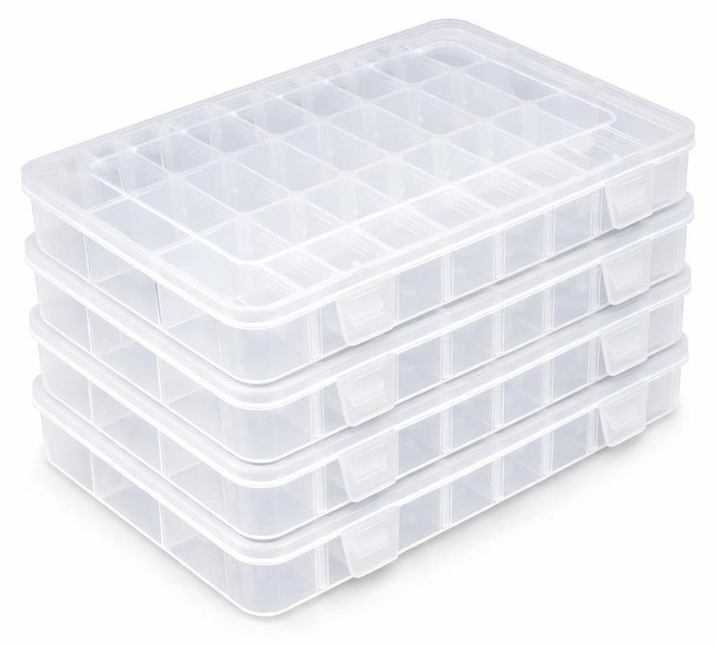 4er Set Sortimentkasten mit 24 Fächern | Kleinteilmagazin - Aufbewahrungsbox für Angler, Plastikköder - Organizer | Sortierkasten | Kleinteilebo...