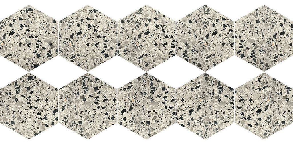Rutschfeste Bodenaufkleber mit Schutzfolie – TERRAZZO HEXAGONS PALIZZOLO – 60 x 135 cm – 10 sechseckige Aufkleber 30 x 26 cm