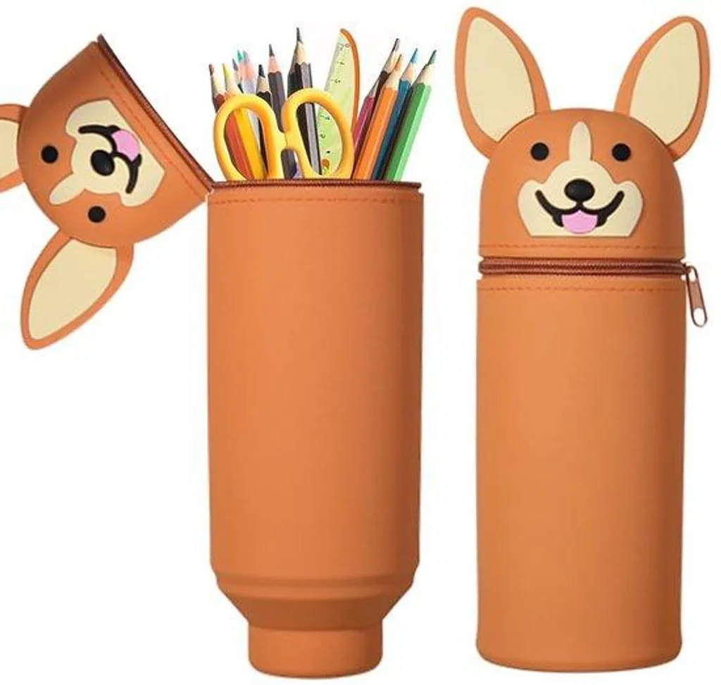 Étui souple en silicone marron motif chien 18,5 cm avec zip réglable