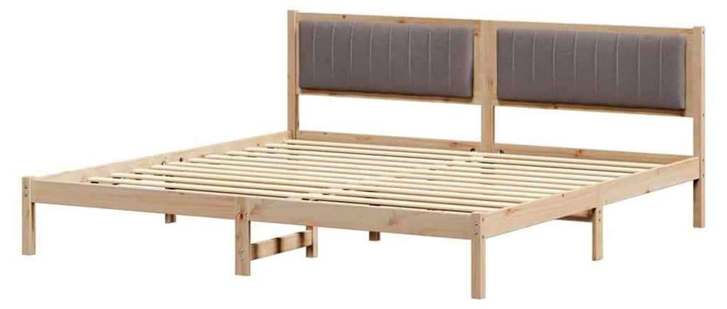 Bettgestell Kaiserbett 200x200 cm, Taupe, Massives Kiefernholz, Polsterung