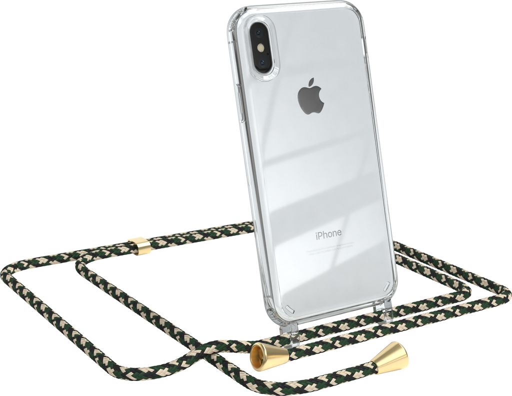 EAZY CASE Handykette kompatibel mit Apple iPhone XS Max, Handyhülle mit Umhängeband, Handykordel, Schutzhülle Clear, Band in Grün