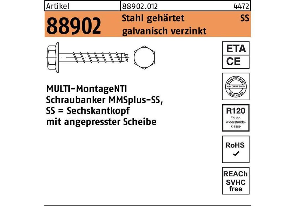 Schraubanker R 88902 MMSplus-SS 7,5 x 35/ 1 Stahl gehrtet galvanisch verzinkt