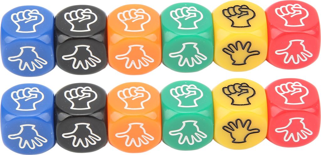 12er Set Finger Guessing Dice, 6 Seiten 6 Farben, 20mm, strapazierfähiges Plastik, Schere Stein Papier Spiel für Kinder Erwachsene Familie Party