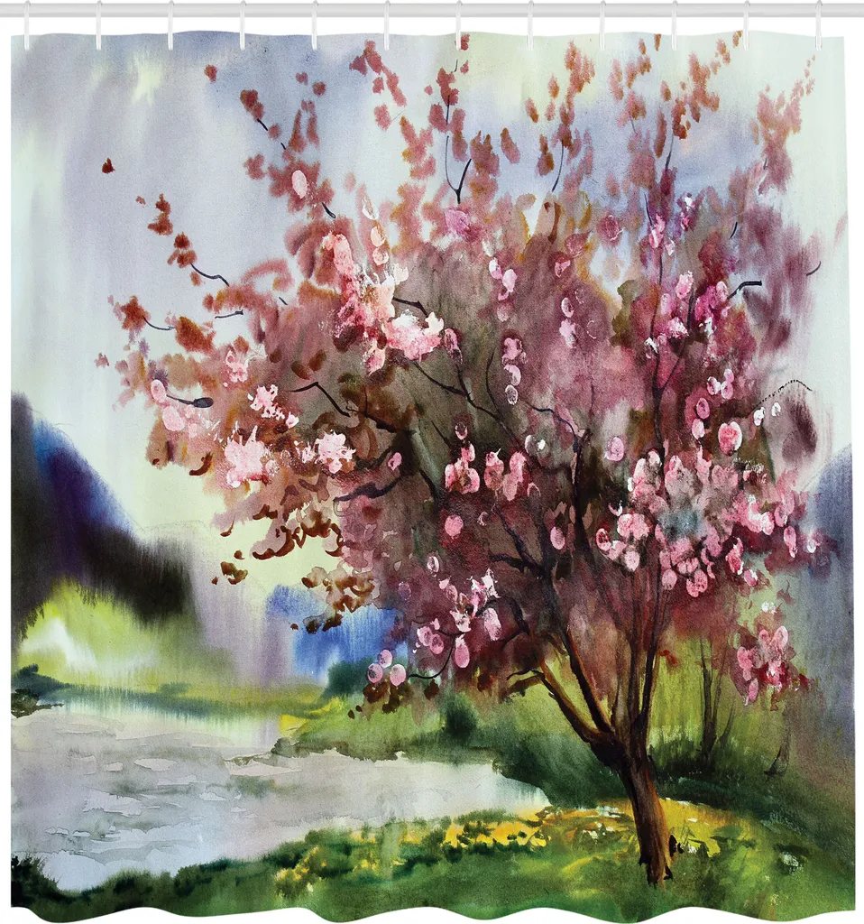 Grand rideau de douche anti-éclaboussures 175x240 cm motif champêtre bio