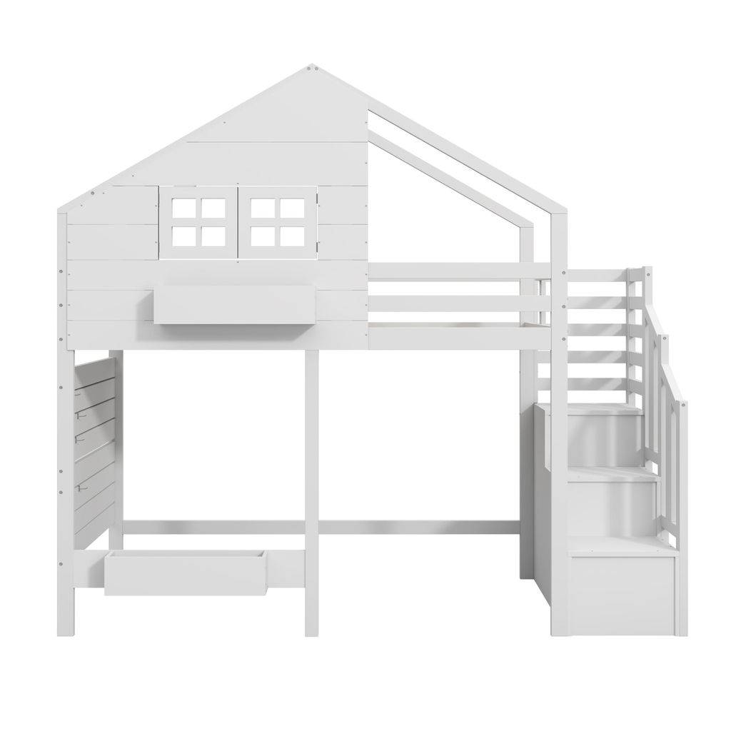 Merax Etagenbett Hochbett 90×200 cm mit Fenster, Kinderbett Produktbild 