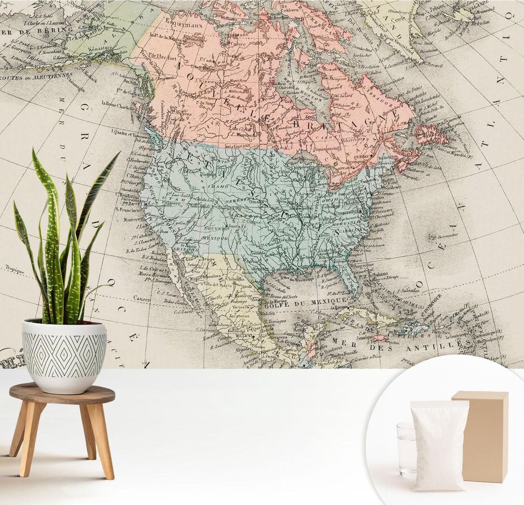 Fototapete - 208x146 cm - Tapete - Wandtapete - Wandbilder - Dekofolie - Tapete Folie - Wand - Dekoration - Wohnzimmer - Historische Karte