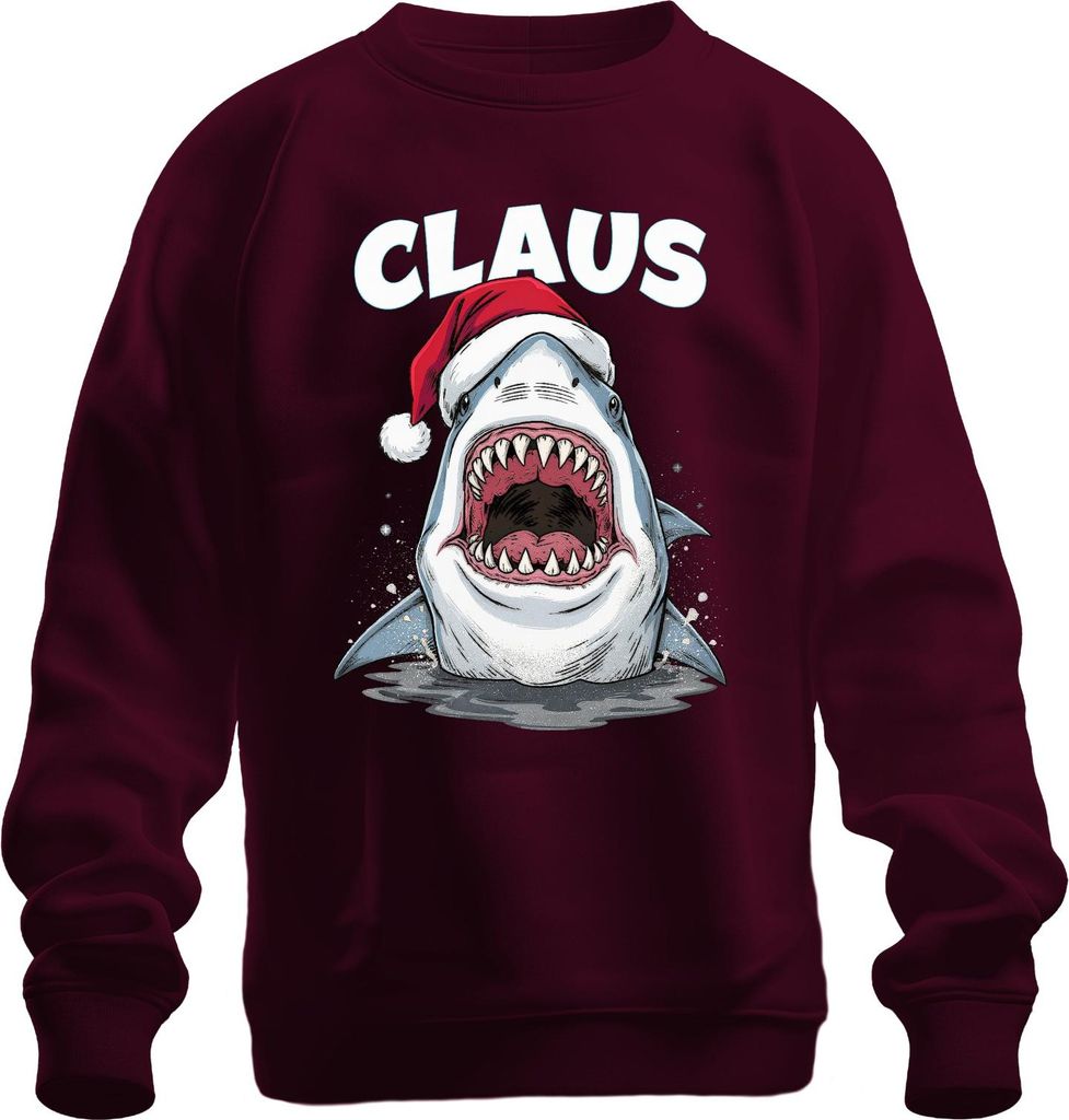 CLAUS Weihnachten Haifisch Weihnachtsmütze Hai Film Parodie Uni Sweatshirt Pullover, Burgundy, XL