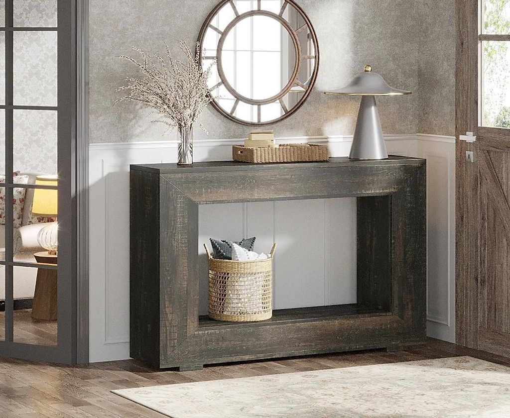 Farmhouse Konsolentisch - Flur- und Sofatisch - Holz, industrieller Vintage-Stil - 120x30x86 cm - Rechteckig - Dunkelgrau