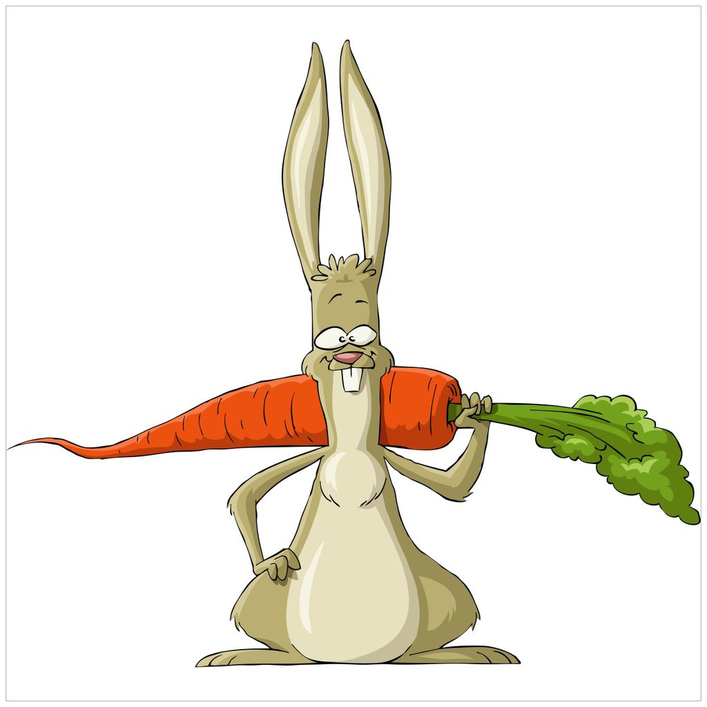 Wallario Wandbild aus Acryl, 50 x 50 cm, freischwebende Optik - Lustiger Hase mit Möhre im Comic Stil