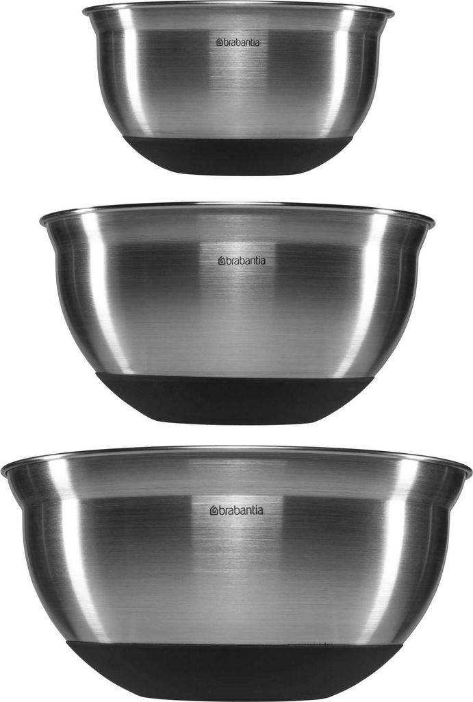 Brabantia Rührschüssel Stahl matt schwarz, 3-er Set 1+1.6+3L